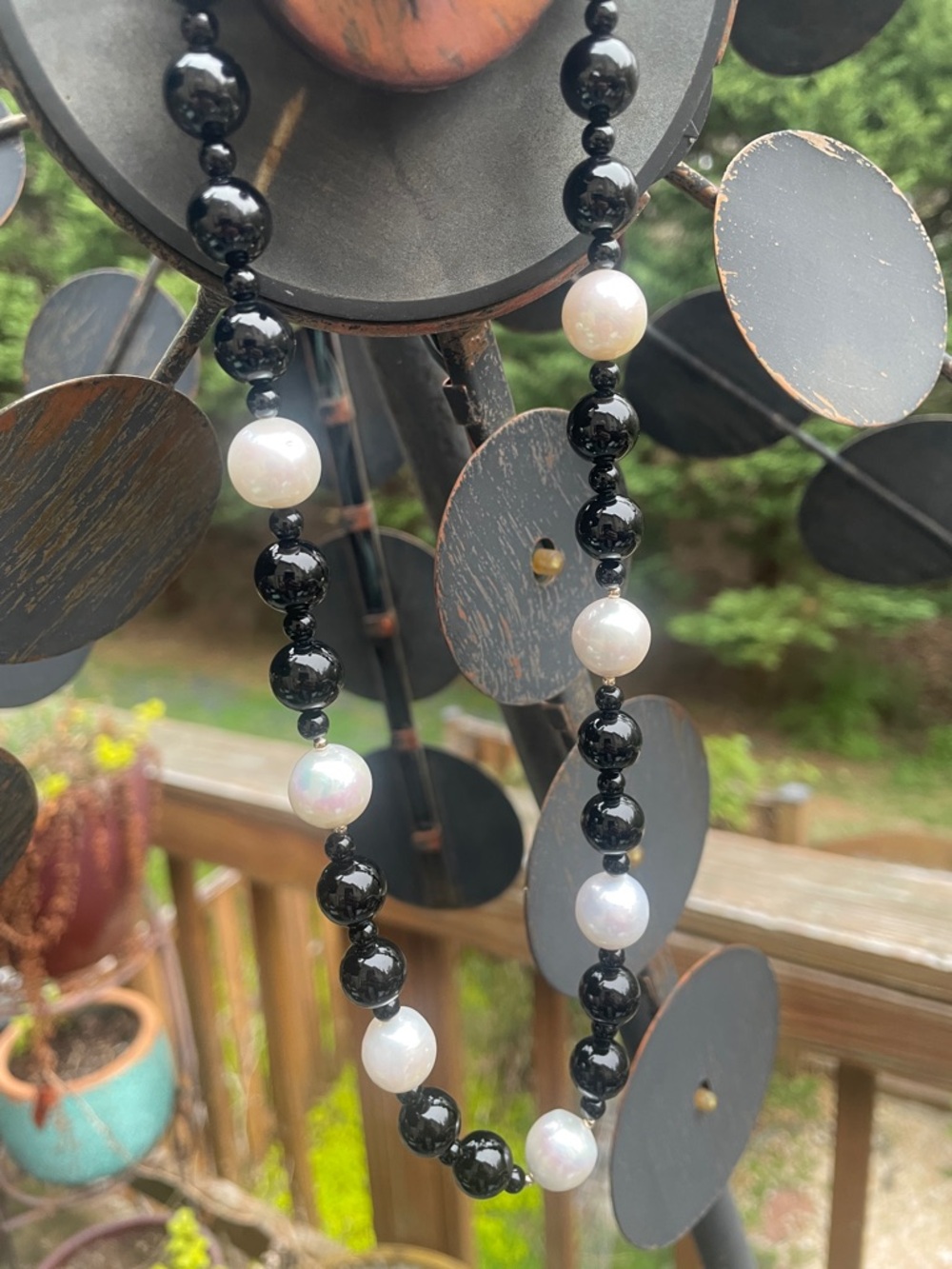 NWT White Cultured Freshwater Pearl & Black Agate 14k Yellow Gold 18” Necklace - Picture 4 of 8